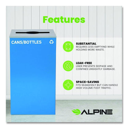 29 Gallon Trash/Recycling Cans, Steel, Blue Cans/Bottles Recycling Can with Mixed Lid