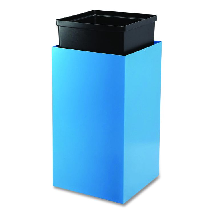 29 Gallon Trash/Recycling Cans, Steel, Blue Can with Mixed Lid