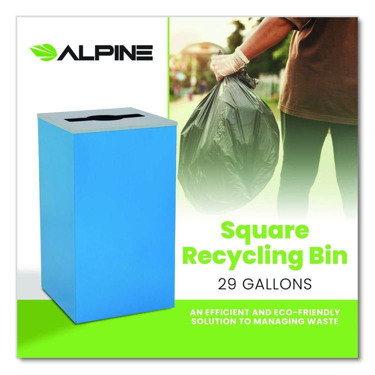 29 Gallon Trash/Recycling Cans, Steel, Blue Can with Mixed Lid