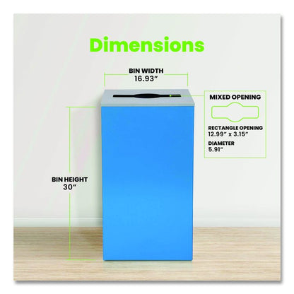 29 Gallon Trash/Recycling Cans, Steel, Blue Can with Mixed Lid