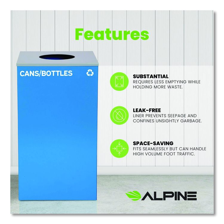 29 Gallon Trash/Recycling Cans, Steel, Blue Cans/Bottles Recycling Can with Circle Lid