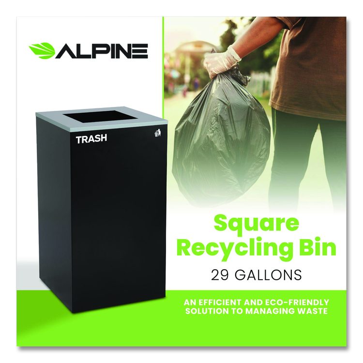 29 Gallon Trash/Recycling Cans, Steel, Black Trash Can with Square Lid