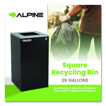 29 Gallon Trash/Recycling Cans, Steel, Black Trash Can with Square Lid