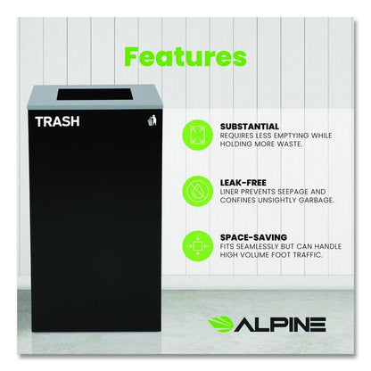 29 Gallon Trash/Recycling Cans, Steel, Black Trash Can with Square Lid