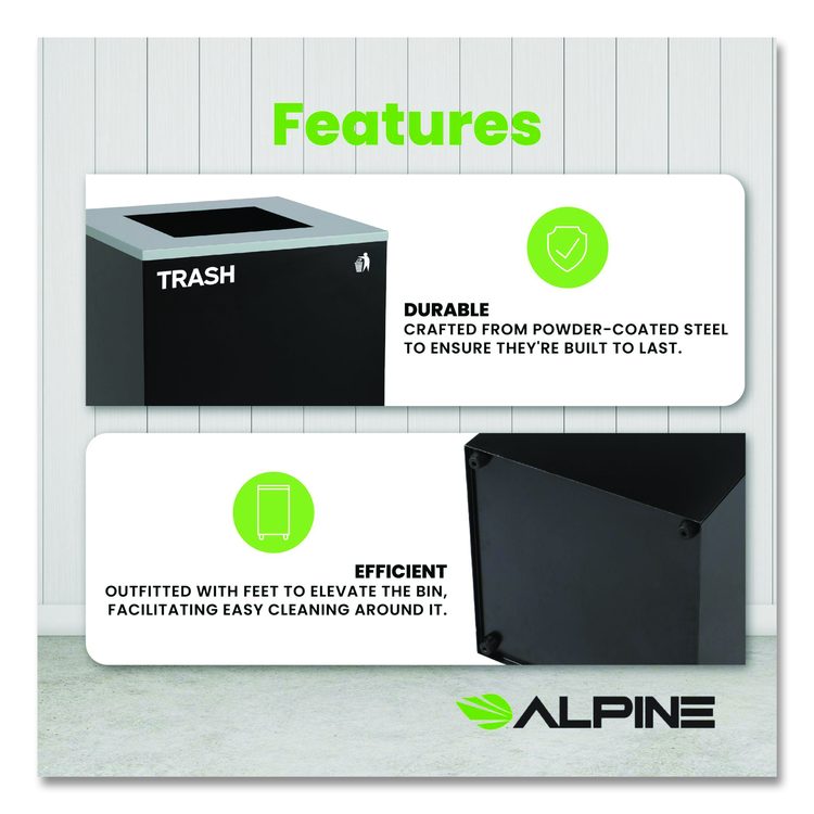 29 Gallon Trash/Recycling Cans, Steel, Black Trash Can with Square Lid