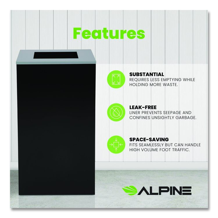 29 Gallon Trash/Recycling Cans, Steel, Black Can with Square Lid