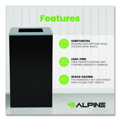 29 Gallon Trash/Recycling Cans, Steel, Black Can with Square Lid