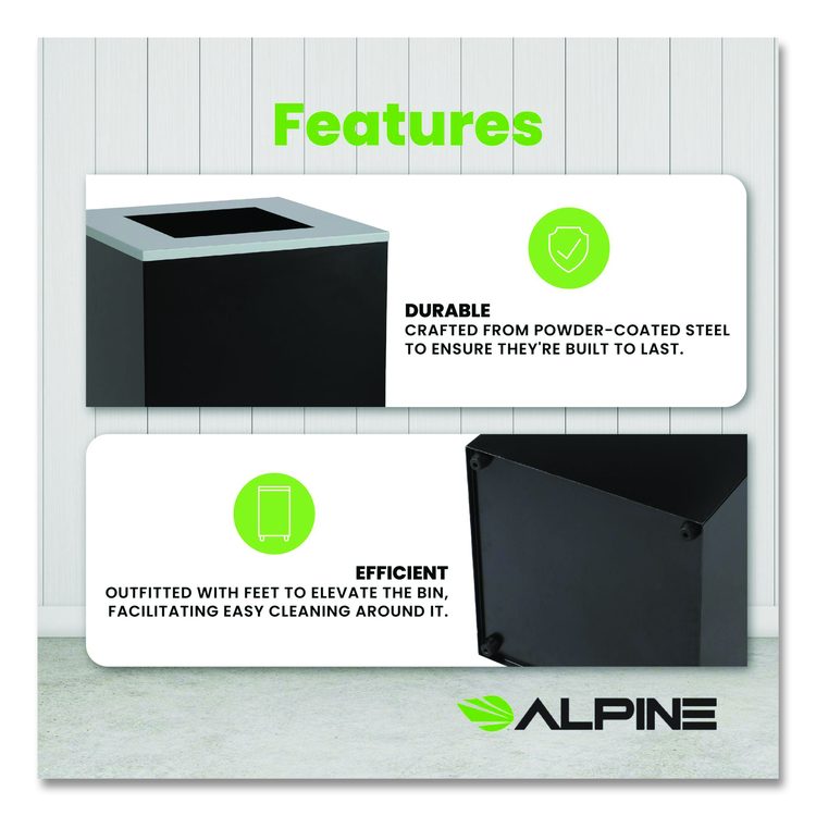 29 Gallon Trash/Recycling Cans, Steel, Black Can with Square Lid