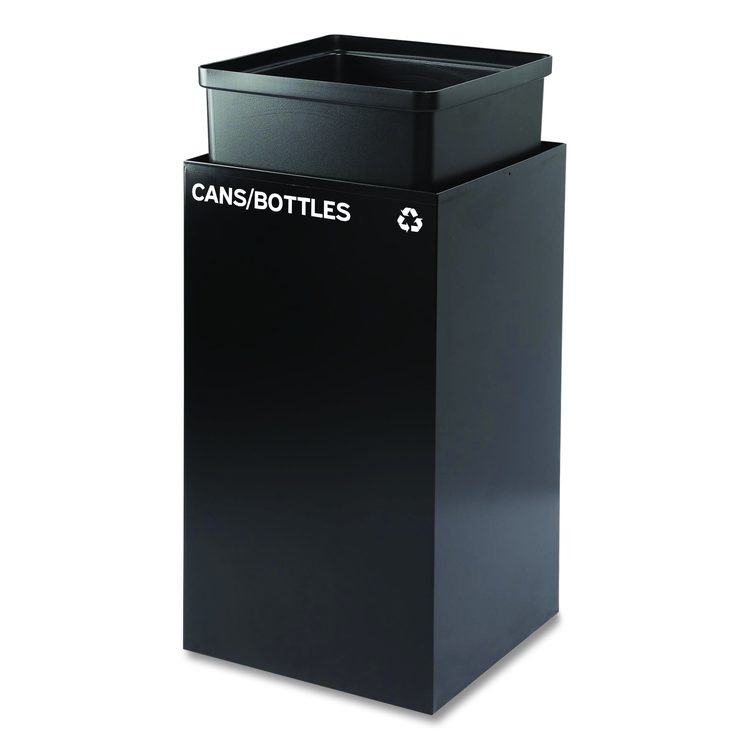 29 Gallon Trash/Recycling Cans, Steel, Black Cans/Bottles Recycling Can with Mixed Lid
