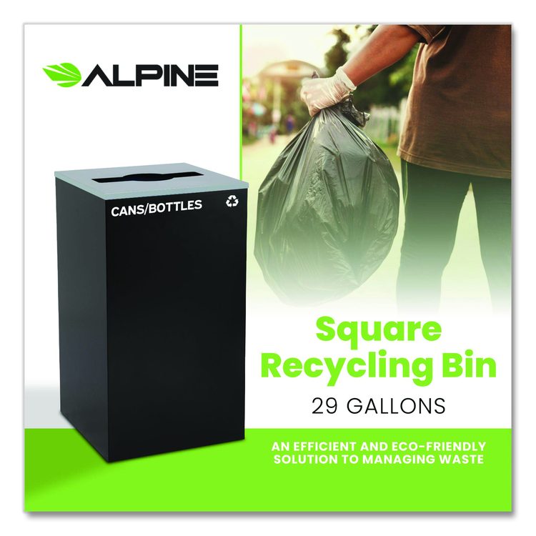 29 Gallon Trash/Recycling Cans, Steel, Black Cans/Bottles Recycling Can with Mixed Lid