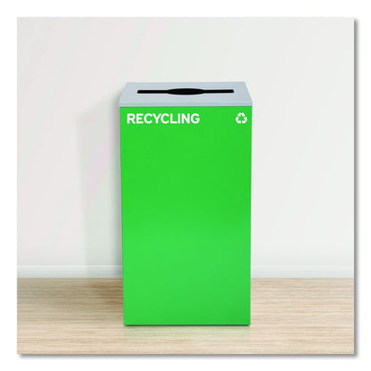29 Gallon Trash/Recycling Cans, Steel, Blue Recycling Can and Black Trash Can w/Sq Lid, Green Recycling Can with Mixed Lid