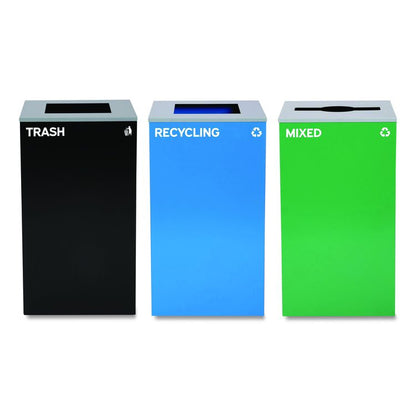 29 Gallon Trash/Recycling Cans, Steel, Blue Recycling and Black Trash Cans w/Square Lid, Green Mixed Recycling Can Mixed Lid