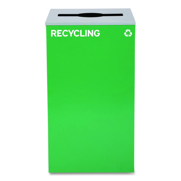 29 Gallon Trash/Recycling Cans, Steel, Blue Recycling Can and Black Trash Can w/Sq Lid, Green Recycling Can with Mixed Lid