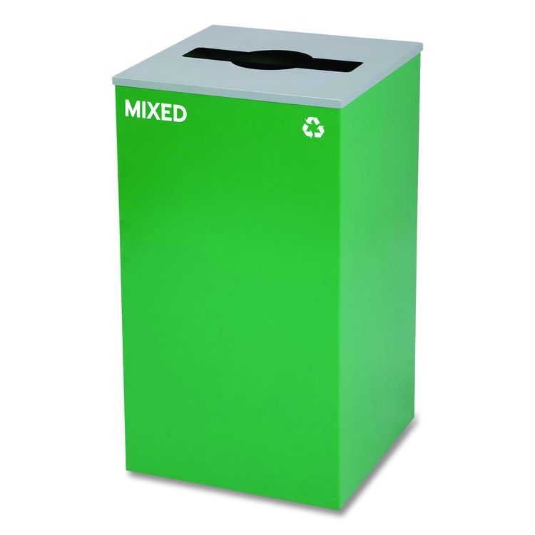29 Gallon Trash/Recycling Cans, Steel, Blue Recycling and Black Trash Cans w/Square Lid, Green Mixed Recycling Can Mixed Lid