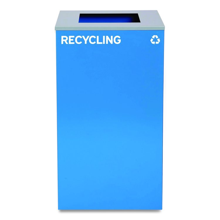 29 Gallon Trash/Recycling Cans, Steel, Blue Recycling Can and Black Trash Can w/Square Lids, Green Compost Can with Mixed Lid