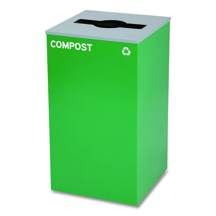 29 Gallon Trash/Recycling Cans, Steel, Blue Mixed Recycling and Black Trash Cans w/Square Lids, Green Compost Can w/Mixed Lid