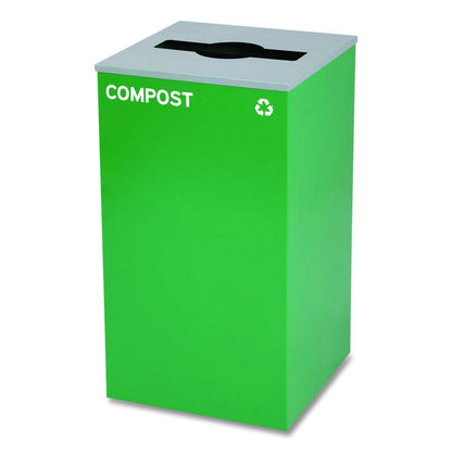 29 Gallon Trash/Recycling Cans, Steel, Blue Mixed Recycling and Black Trash Cans w/Square Lids, Green Compost Can w/Mixed Lid