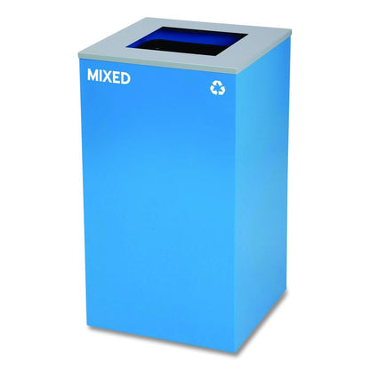 29 Gallon Trash/Recycling Cans, Steel, Blue Mixed Recycling and Black Trash Cans w/Square Lids, Green Compost Can w/Mixed Lid
