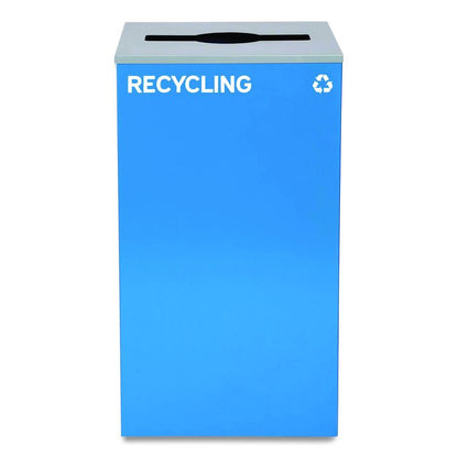 29 Gallon Trash/Recycling Cans, Steel, Blue Recycling Can w/Mixed Lid, Green Recycling Can and Black Trash Can with Sq Lid