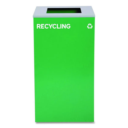 29 Gallon Trash/Recycling Cans, Steel, Blue Recycling Can w/Mixed Lid, Green Recycling Can and Black Trash Can with Sq Lid