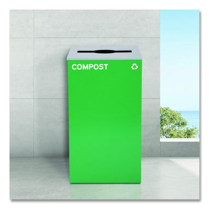 29 Gallon Trash/Recycling Cans, Steel, Blue Recycling Can and Green Compost Can w/Mixed Lids, Black Trash Can with Square Lid