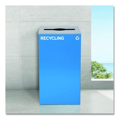 29 Gallon Trash/Recycling Cans, Steel, Blue Recycling Can and Green Compost Can w/Mixed Lids, Black Trash Can with Square Lid
