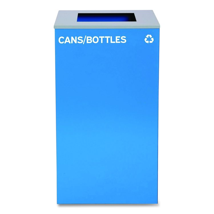 29 Gallon Trash/Recycling Cans, Steel, Blue Cans/Bottles Recycling and Black Trash Can w/Sq Lid, Green Compost Can Mixed Lid