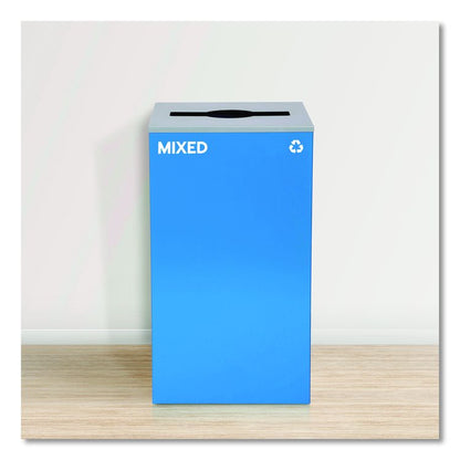 29 Gallon Trash/Recycling Cans, Steel, Blue Mixed Recycling and Green Compost Cans w/Mixed Lids, Black Trash Can w/Square Lid