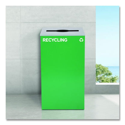 29 Gallon Trash/Recycling Cans, Steel, Blue Recycling Can and Green Recycling Can w/Mixed Lids, Black Trash Can w/Square Lid