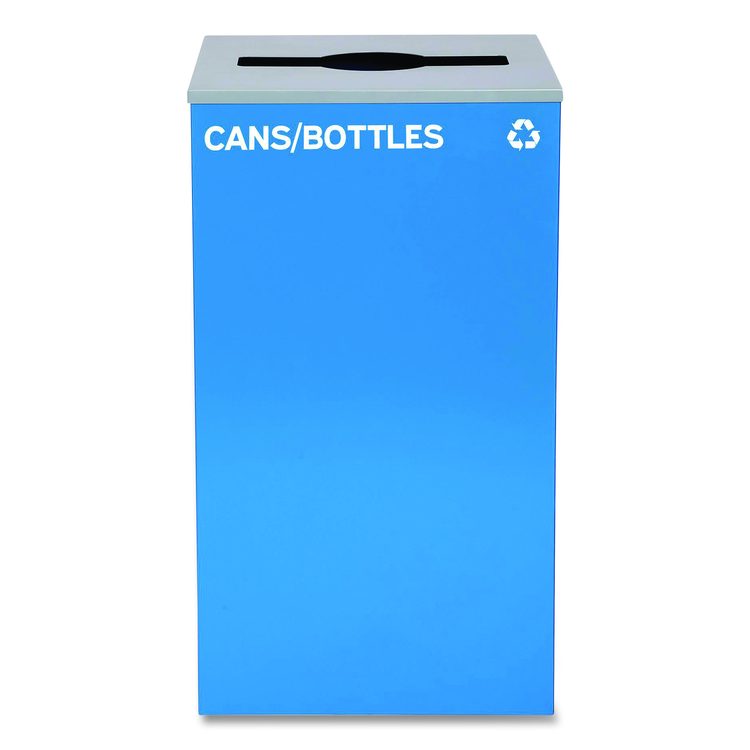29 Gallon Trash/Recycling Cans, Steel, Blue Cans/Bottles Recycling and Green Compost Can w/Mixed Lid, Black Trash Can Sq Lid