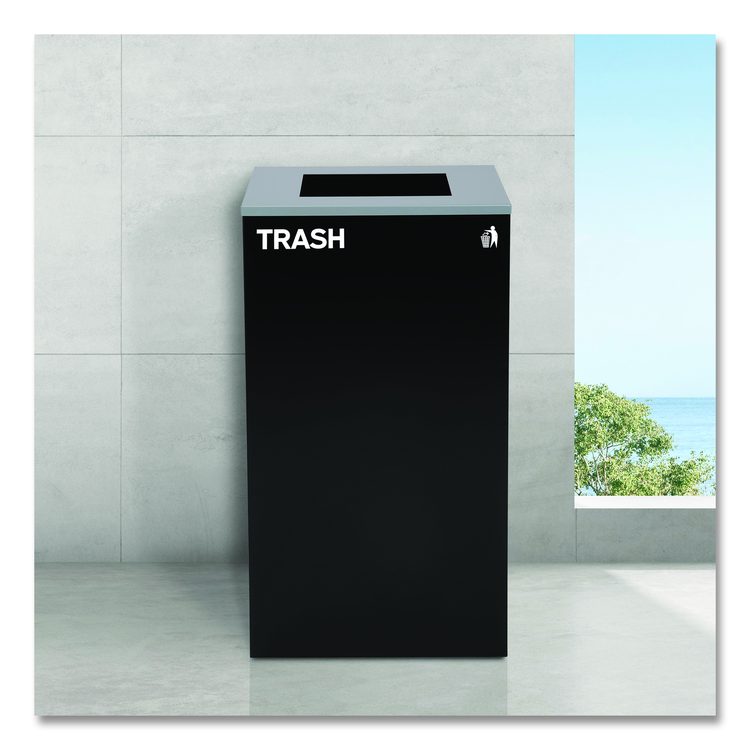 29 Gallon Trash/Recycling Cans, Steel, Blue Mixed Recycling w/Circle Lid, Green Compost w/Mixed Lid, Black Trash w/Square Lid