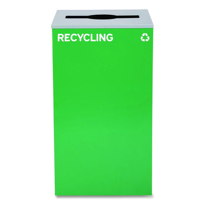 29 Gallon Trash/Recycling Cans, Steel, Blue Recycling Can w/Circle Lid, Green Recycling w/Mixed Lid, Black Trash w/Square Lid