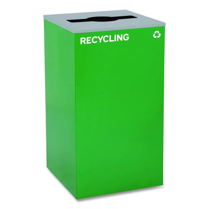 29 Gallon Trash/Recycling Cans, Steel, Blue Recycling Can w/Circle Lid, Green Recycling w/Mixed Lid, Black Trash w/Square Lid