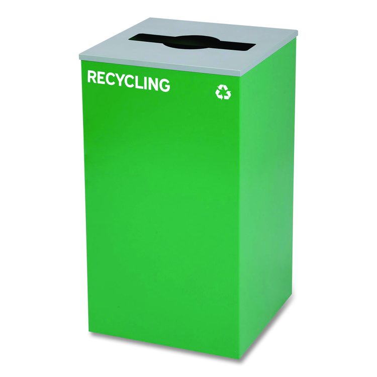 29 Gallon Trash/Recycling Cans, Steel, Blue Mixed Recycling w/Circle Lid, Green Recycling w/Mixed Lid, Black Trash w/Sq Lid