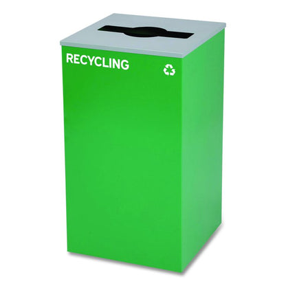 29 Gallon Trash/Recycling Cans, Steel, Blue Mixed Recycling w/Circle Lid, Green Recycling w/Mixed Lid, Black Trash w/Sq Lid