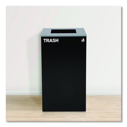 29 Gallon Trash/Recycling Cans, Steel, Blue Mixed Recycling w/Circle Lid, Green Recycling w/Mixed Lid, Black Trash w/Sq Lid