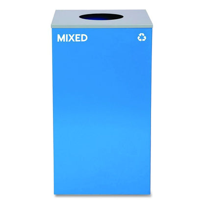 29 Gallon Trash/Recycling Cans, Steel, Blue Mixed Recycling w/Circle Lid, Green Recycling w/Mixed Lid, Black Trash w/Sq Lid