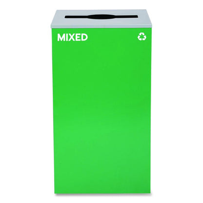 29 Gallon Trash/Recycling Cans, Steel, Blue Recycling and Green Mixed Recycling Can w/Mixed Lids, Black Trash Can w/Sq Lid