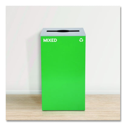 29 Gallon Trash/Recycling Cans, Steel, Blue Recycling and Green Mixed Recycling Can w/Mixed Lids, Black Trash Can w/Sq Lid