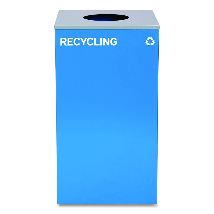 29 Gallon Trash/Recycling Cans, Steel, Blue Recycling Can w/Circle Lid, Green Compost Can and Black Trash Can w/Square Lids