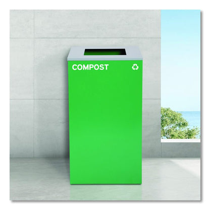 29 Gallon Trash/Recycling Cans, Steel, Blue Recycling Can w/Circle Lid, Green Compost Can and Black Trash Can w/Square Lids