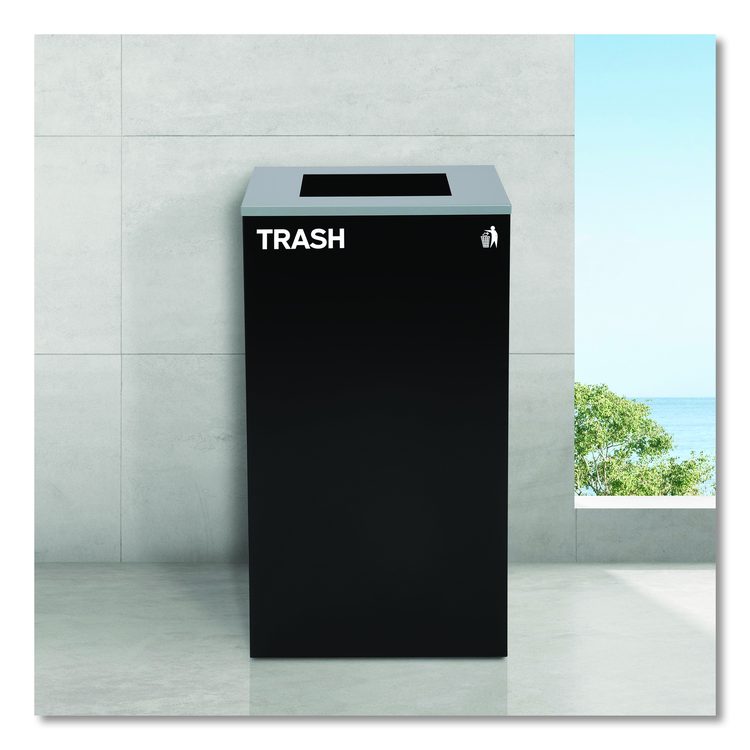 29 Gallon Trash/Recycling Cans, Steel, Blue Recycling Can w/Circle Lid, Green Compost Can and Black Trash Can w/Square Lids