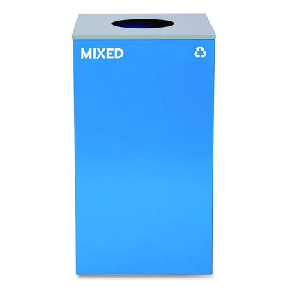 29 Gallon Trash/Recycling Cans, Steel, Blue Mixed Recycling Can w/Circle Lid, Green Compost and Black Trash Cans w/Sq Lids