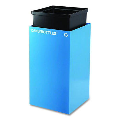 29 Gallon Trash/Recycling Cans, Steel, Blue Cans/Bottles with Circle Lid, Green Compost and Black Trash Cans with Square Lids