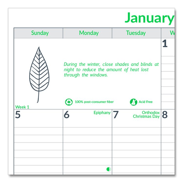 EcoLogix Monthly Wall Calendar, EcoLogix Artwork, 12 x 17, White/Green Sheets, 12-Month (Jan to Dec): 2026