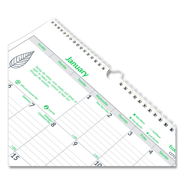 EcoLogix Monthly Wall Calendar, EcoLogix Artwork, 12 x 17, White/Green Sheets, 12-Month (Jan to Dec): 2026