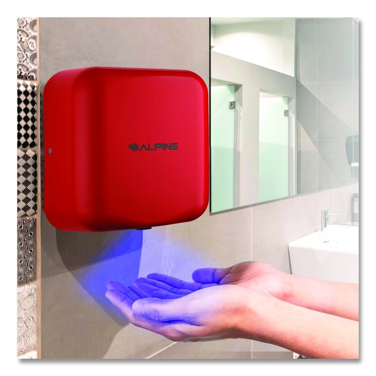 Hemlock Commercial Automatic 120V Hand Dryer, 6.68 x 11.41 x 12.31, Red
