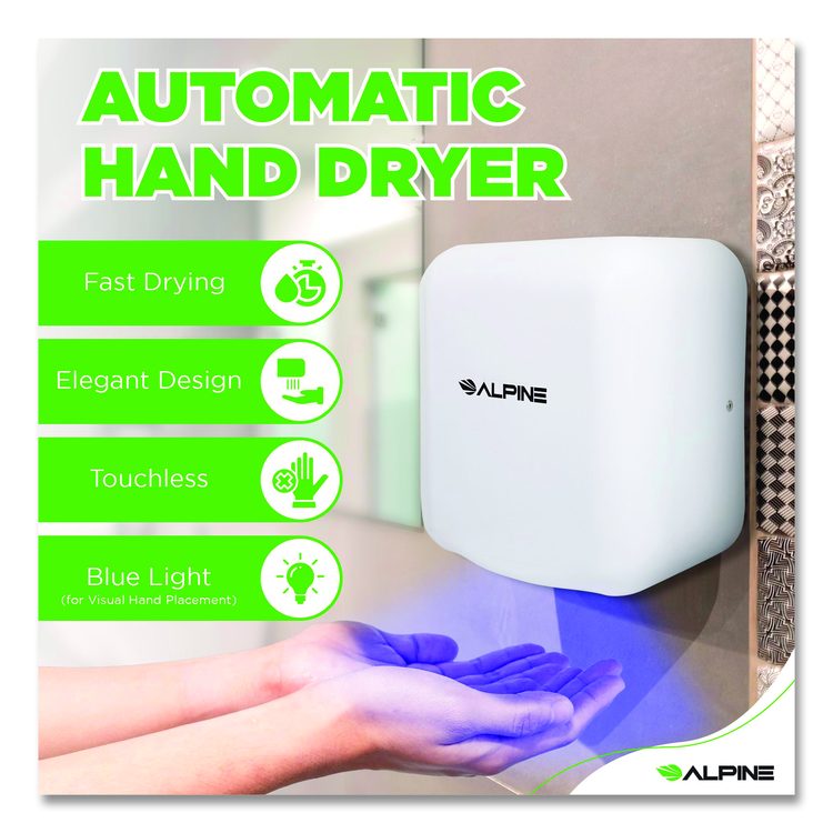 Hemlock Commercial Automatic 120V Hand Dryer, 6.68 x 11.41 x 12.31, White