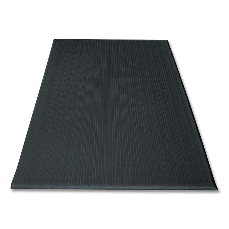 Ribbed Vinyl Anti-Fatigue Mat, Rectangular, Black Ribbed Surface, 24" x 36"