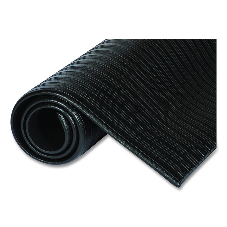 Ribbed Vinyl Anti-Fatigue Mat, Rectangular, Black Ribbed Surface, 24" x 36"